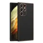 Monkish Genuine Leather Chrome Back Covers Compatible with Samsung Galaxy S22 Ultra - Black