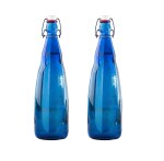SAND DUNE OPT3 Indigo Blue Glass Clip Top Cap Water Bottle with Flip Top Cap Bottle(1000ml,set 2)