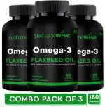 NatureWise Plant Based Omega 3 Flax Seed Oil Capsules- Best Source of Veg Omega (1000mg)