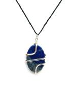 Astroghar Natural Lapis Lazuli Oval Wire Wrapped Metal Crystal Pendent