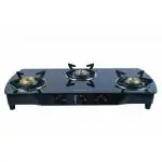 Hindblaze Black Heavy Polished Glass Manual Gas Stove with 3 Burner and Stainless steel spill Tray Pen Support