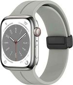 VNH Compatible with Apple Watch Band 42mm 44mm 45mm 49mm, Magnetic Band D-buckle Silicone Sport Strap Replacement WristBand for Apple Watch Series 8/ultra/7/SE/6/5/4/3/2/1,Women men iWatch Bands Smart Watch Strap (Grey)