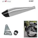 AllExtreme EX097 Black Tail Dolphin Silencer with Glasswool Compatible for BS3 and BS4 Model Royal Enfield Bullet 350cc and 500cc (Chrome with Black Tail)