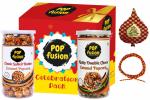 Popfusion Bhai Dooj Gift Pack-Nutty Double Chocolate Caramel Popcorn & Classic Salted Butter Caramel Popcorn with Free Bhai Dooj Thread, Roli, Chawal, Chandan, Mishri in a Special Pack-300g