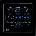 Ajanta Blue, Black Plastic Digital Standard Wall Clock with Glass (25.6 x 25.6 cm) OLC-302