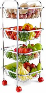 LIMETRO STEEL Stainless Steel 4 Step Fruit and Vegetable Kitchen Trolley