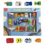 WISHKEY 17 Colorful Traffic Vehicle Theme Stationary Erasers Set for Kids (Pack of 1, Multicolor)