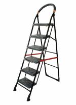 DPH Premium Heavy Foldable OSCAR 6 Steps Ladder with Wide Steps & Anti-Skid Shoes - Black Steel Ladder (With Platform, Hand Rail) Steel, Plastic Ladder  (With Platform, Tool Tray)
