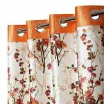 Mega Cart Home Orange Floral Polyester Attractive Door Curtains 8 ft - Pack Of 2