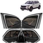 Kingsway Car Magnetic Sun Shades Curtains for Skoda Kushaq, Model Year : 2021 Onwards, Full Window Cover, Color : Black, Cotton Mesh, Complete Set of 4 Piece