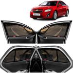 Kingsway Car Magnetic Sun Shades Curtains for Chevrolet Cruze, Model Year : 2008 - 2017, Zips in Front Window with Rear Windshield, Color : Black, Cotton Mesh, Complete Set of 5 Piece