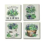 Chalk My Teme Rustic Herb Botanical Garden Gallery Wall Art Panel Set of 4| Wooden Stylish Decoration Item For Home, Office, Café, Restaurant, and Hotel| Home Decor Items for Living Room, Bedroom
