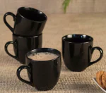 LA TABLEWARE Glossy Black Tea Cups - Set of 4 - 200 ml Each