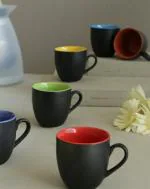 LA TABLEWARE Black Matt Finish Multicolor Cups (Set of 6)