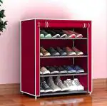 CMerchants 4 Layer Maroon DIY Collapsible shoe stand