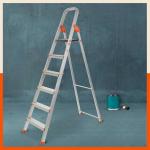 Bathla 6 Step Foldable Aluminium Ladder for Home | 5 Year Warranty and Slip Prevention Steps (Advance Carbon - Orange)