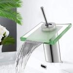 BATH GURU Brass Chrome Finish Bathroom Waterfall Glass Basin Tap