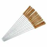 Smartcraft BBQ Tandoor, Grill Stainless Steel Stick with Wooden Handle Pack of 12