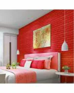 UZANIYA Red Abstract PVC Foam 3D Brick Wall Sticker (77 x 70 cm) (Pack of 10)