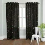 TailoringIndia Digital Black Background with Flower Design Printed Cotton White Curtains Pack of 1 pcs (Window - 5 ft)