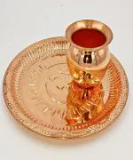 SHLINCO SHLINCO Copper Puja Thali Beautiful Curved Nakshi Design Puja Plate Size no.-10 for Home Mandir and Festival (Golden, 8 Inch) (Copper) With a Lota (Copper) Copper, Copper (2 Pieces, Brown)