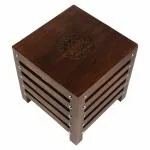 New Mughal Handicrafts Wooden Square Modern Antique Finish Stool for Living Room (12 Inch, Brown)