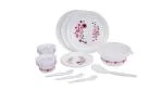 DK Unbreakable Plastic Light Weight Dinner Set of 18 Pieces 6 Full Plates, 6 Veg Bowls, 1 Serving Bowl with 1 lids, 4 Serving Spoons ( Pink Color )