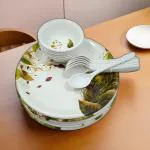 Inpro Upgrade Your Dining with our 18-Piece Melamine Dinner Set Contains 6 Full Plates, 6 Bowls and 6 Spoons- Perfect Kitchen Utensils Set for Family Meals!