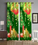 Riftree Polyester Christmas Design Digital Print Window Curtains for Living Room & Decoration Home Pack of 2 Pieces-(Green Balloon,candel, 4 x 5 feet)