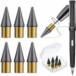 ABRIOQO 6 Pieces Everlasting Pencil Replaceable Refill Nib with 1pc inkless Infinity Pencils, Inkless Eternal Pencils Head For Writing Non-sharping Pencils, 1 leads = 100 normal wooden pencil