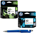 HP 62XL Black & 62 Colour Ink Cartridge (Set of 2) With 3in1 Multi-Function Mobile Phone Stand, Stylus, Pen