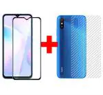 eZell I-Flexi Redmi 9A (2N1) Combo Pack FULL TEMPERED GLASS + Back Screen Protector By Tel, Ultra clear, 3D Carbon Fiber Ultra-Thin, & Full Glue Tempered + Back Cover Mobile Screen protector