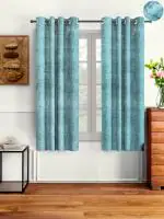 Cortina Plain Velvet Room Darkning Window Curtain (Light Blue) With Eyelet-(5Ft) (Pack of 2)