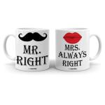 Cheeksy Mr.Right With Mrs.Always Right Quotes Printed 300 Ml Set Of 2 Stylish Coffee Tea Mug For Couples,Husband-Wife,Girlfriend-Boyfriend,Anniversary,Wedding And Valentine Gift,Under 400