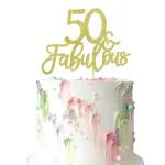 Zyozique Pack Gold Glitter 50 & Fabulous Cake Toppers Number 50 Fifty Cake Picks 5Oth Birthday Wedding Anniversary Party Cake Decorations Supplies