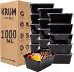 ALU-FRESHH 1000ml Black Takeout Food Containers Food Storage Containers With Lids Freezer Safe | Meal Prep | Microwavable Dishwasher | Leakproof | BPA Free Pack of 15