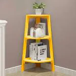 Belief Wood Yellow Engineered Wood 3-Tier Corner Wall Decor Shelf Display Rack