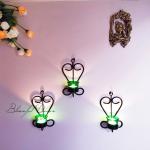 Blissful Decors Set of 3 Metal Heart Shape Wall Hanging Candle Holder Wall Art Tealight Hanging Candle Holder Home Lights for Decoration Set of -3 (Green)