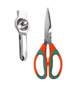 URBAN BUY Stainless Steel Lemon Squeezers With Multipurpose Heavy Scissor Stainless Steel Kitchen Scissor and Multicolour, (Pack of 2)