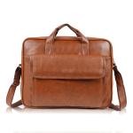 GOLD SKY Tan PU Leather 15 inch Laptop Messenger Bag
