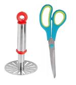 BLUE WONDER Stainless Steel Potato Potato Masher With Multipurpose Big Scissor Stainless Steel Kitchen Scissor and Multicolour, Pack of 2