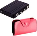 StealODeal Black Pink Mini Briefcase Aluminium Alloy Case With Leather 15 Card Holder (Set Of 2)