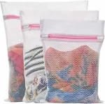 KitchenFest 3Pcs Washable Protective Mesh Net Zipper Wash Nylon Laundry Bag, Size-M,L,XL
