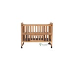 Arcedo Handcrafted Furniture Crest Wooden Baby Cot With Mosquito Net, Height Adjustable, with Storage - (Natural)