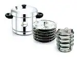 BLeaf Stainless Steel-Idli cooker (Induction & Standard) with Regular Idli Stand/Idli Plates (6 Plates, 24 Idlis) & 4 Plate Thatte Idli Stand (4 Plate, 4 Idli)