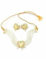 Bella Store Women White Brass Meenakari Kundan Necklace Set