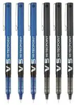 Pilot Hi-Tecpoint V5 Extra Fine Point Liquid Ink Pen | Tip Size - 0.5 MM | Unique Dimple Tip Technology | Ink Colour - 3 Blue and 3 Black | Pack of 6