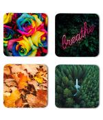 Whats Your Kick Beautiful Nature Flower And Leaf With Breathe Printed Set of 4 Coaster With Metal Stand