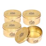 ROYALSTUFFS Set of 4 Pure Brass Box |Chapati Box | Roti Dibba | Dry Fruit Box | Dibba | Katordaan, Round Shape (500 Ml)