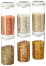 Floraware Food Safe Plastic Multiuse Round Lock & Lock Airtight Storage Jar, Grocery Container, 1400 ml, Pack of 6, BPA free, White